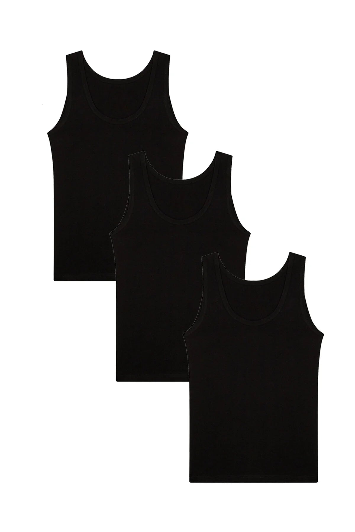 Erkek Siyah 3'lü Pamuklu Penye Atlet