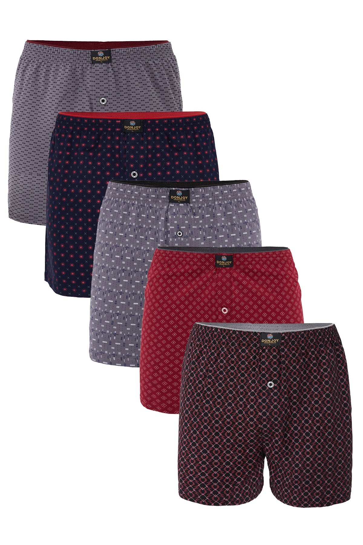 DJ101 Erkek 5'lİ Desenli Pamuklu Penye Paçalı Düğmeli Beli Lastikli Boxer