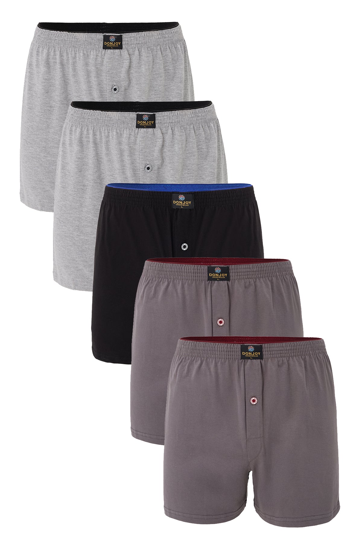 DJ102 Erkek 5'li Pamuklu Penye Beli Lastikli Düğmeli Boxer