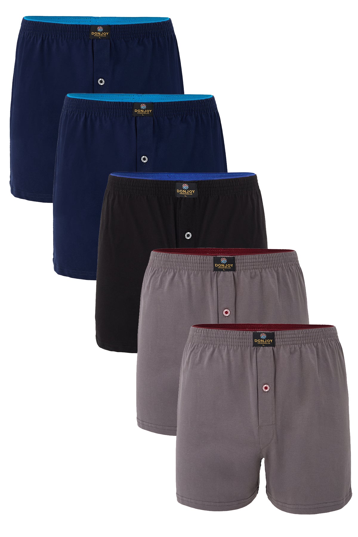 DJ102 Erkek 5'li Pamuklu Penye Beli Lastikli Düğmeli Boxer