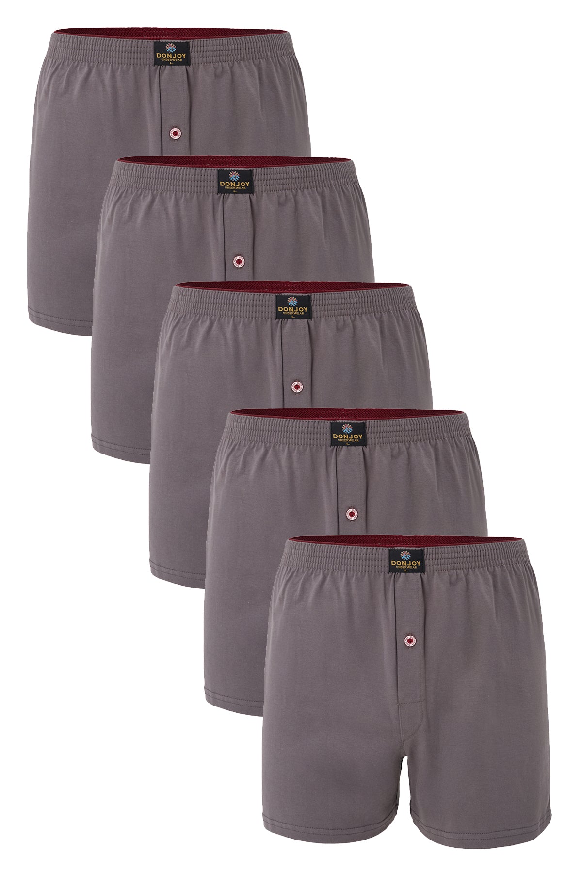 DJ102 Erkek 5'li Pamuklu Penye Beli Lastikli Düğmeli Füme Boxer