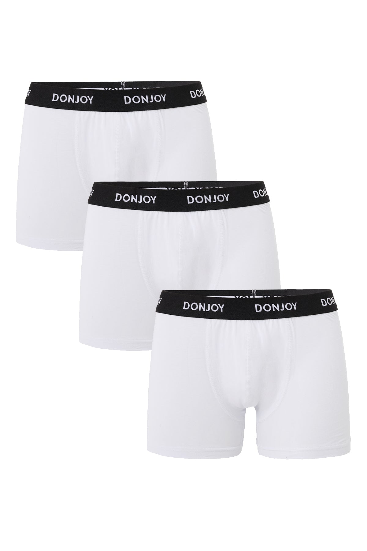 DJ103 Erkek 3'lü Pamuklu Likralı Penye Beli Lastikli Beyaz Boxer