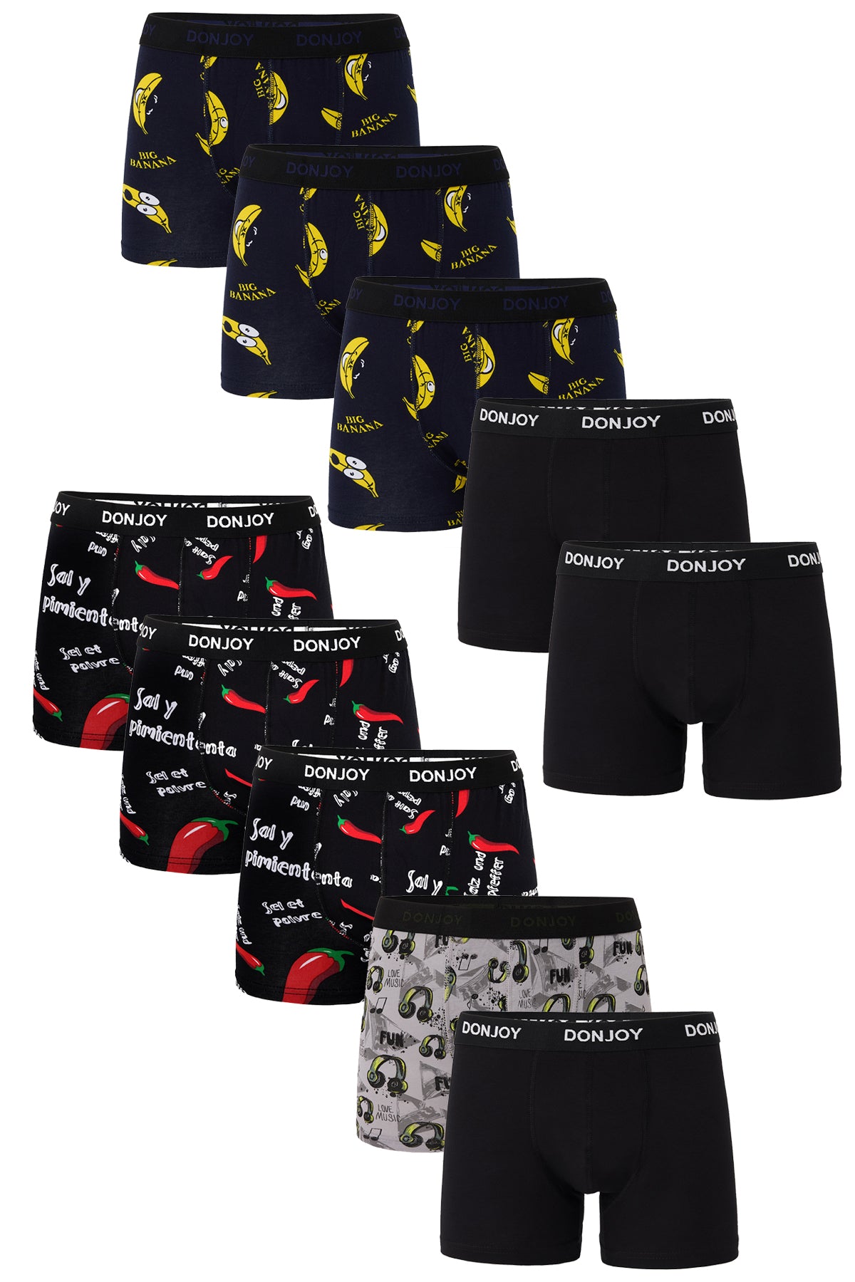 DJ104 Erkek 10'lu Karışık Desenli Pamuklu Penye Beli Lastikli Boxer