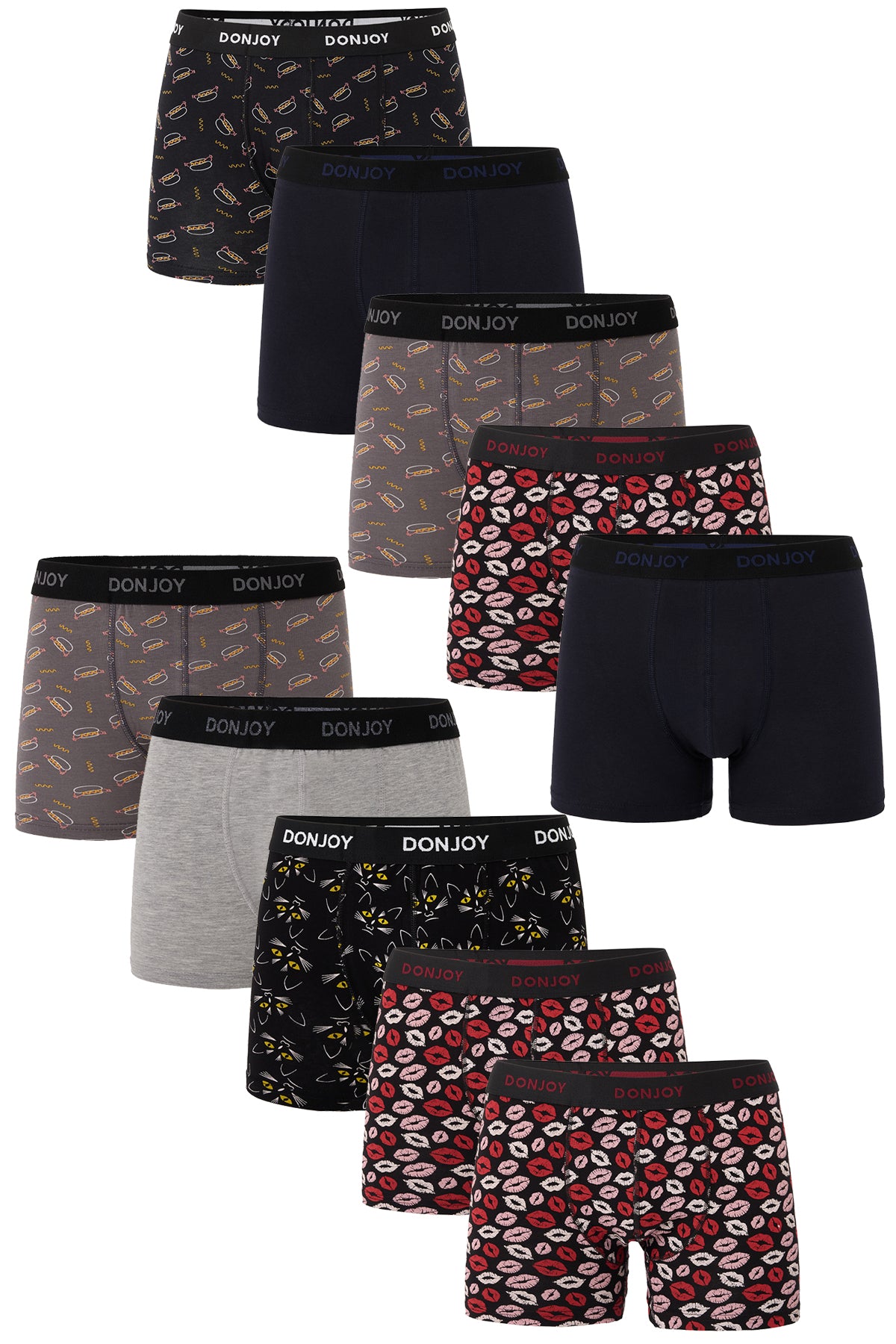 DJ104 Erkek 10'lu Karışık Desenli Pamuklu Penye Beli Lastikli Boxer