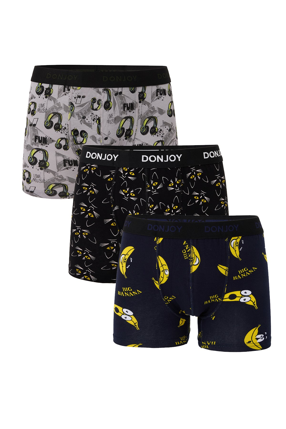 DJ104 Erkek 3'lü Karışık Desenli Pamuklu Penye Beli Lastikli Boxer