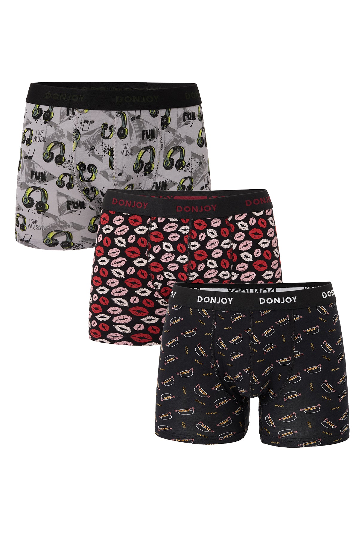 DJ104 Erkek 3'lü Karışık Desenli Pamuklu Penye Beli Lastikli Boxer