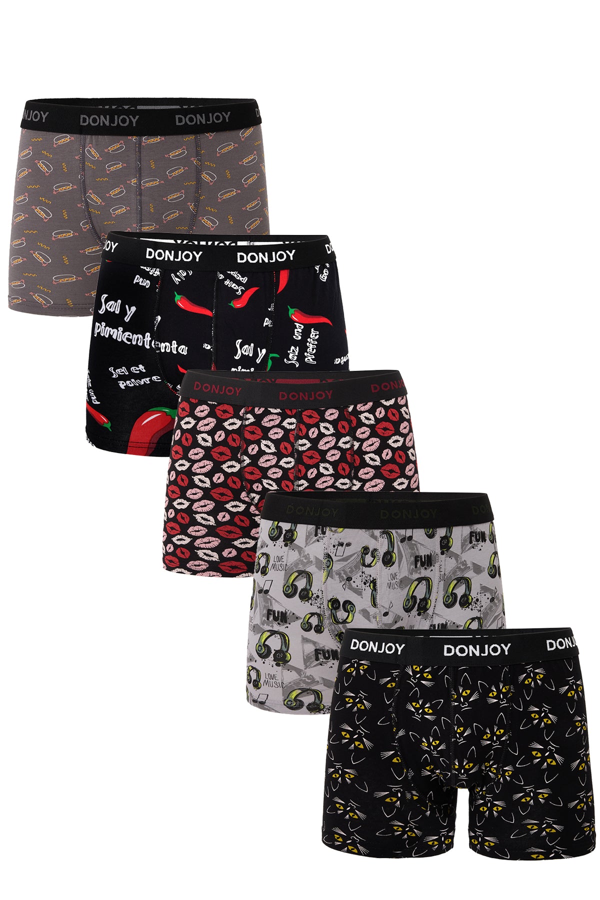 DJ104 Erkek 5'lİ Karışık Desenli Pamuklu Penye Beli Lastikli Boxer