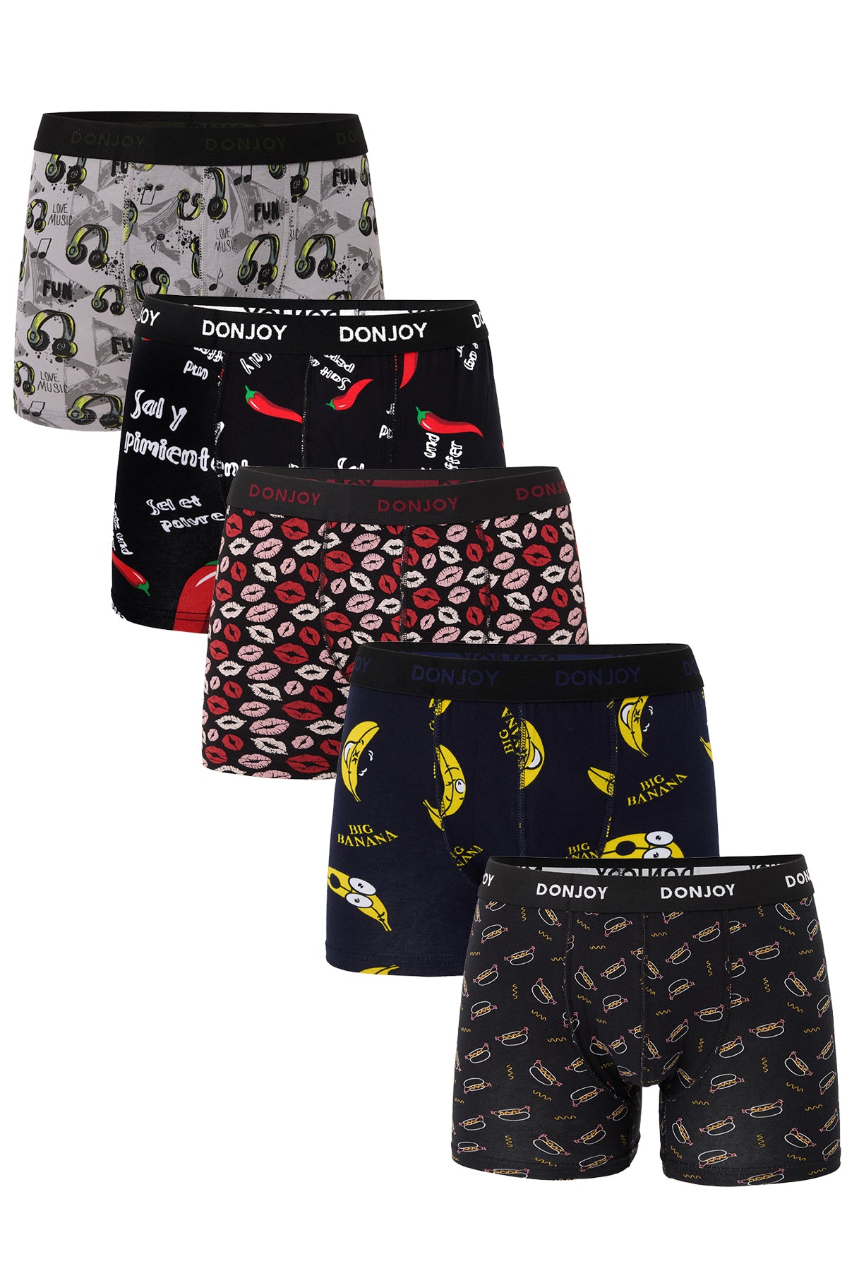 DJ104 Erkek 5'lİ Karışık Desenli Pamuklu Penye Beli Lastikli Boxer