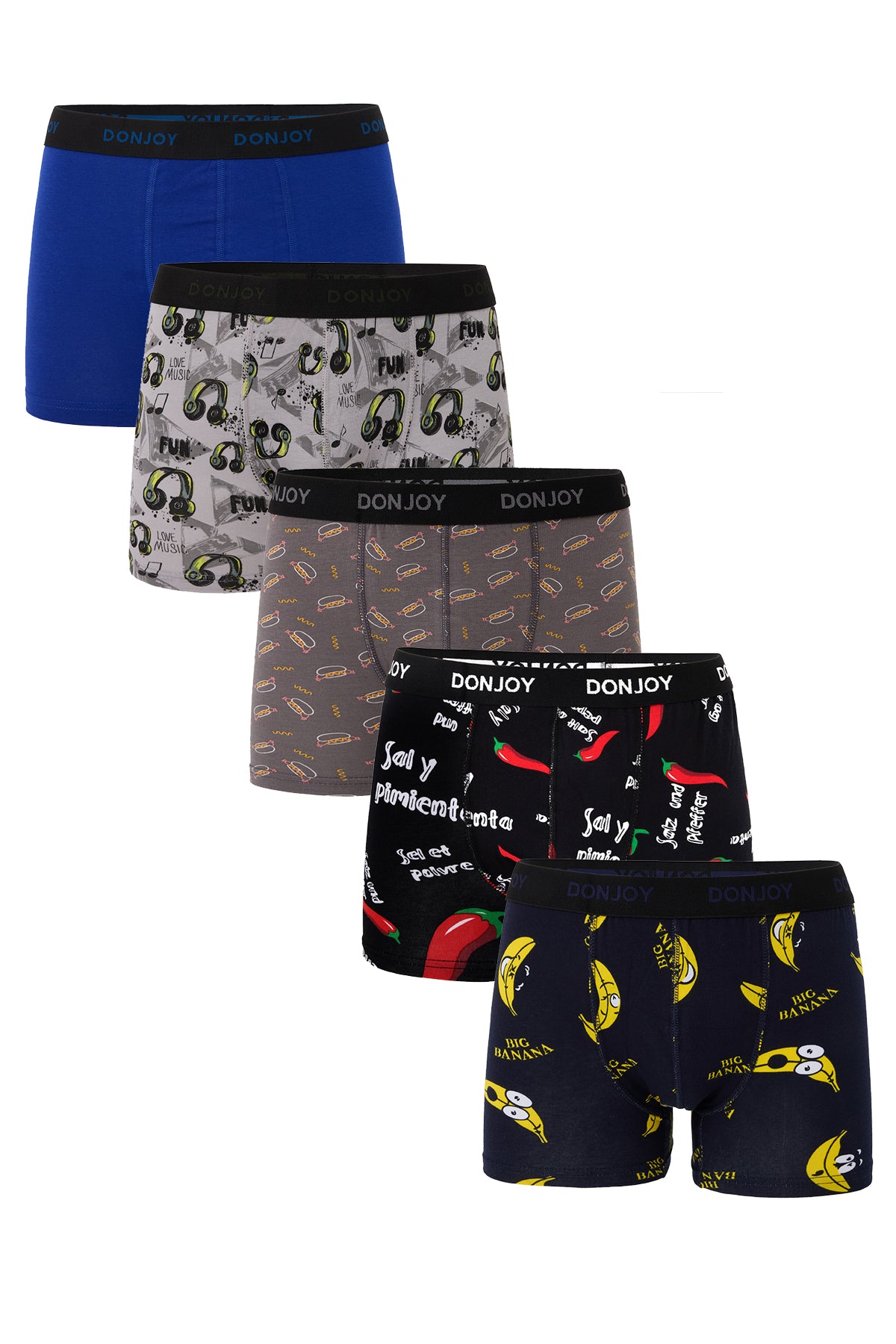DJ104 Erkek 5'lİ Karışık Desenli Pamuklu Penye Beli Lastikli Boxer