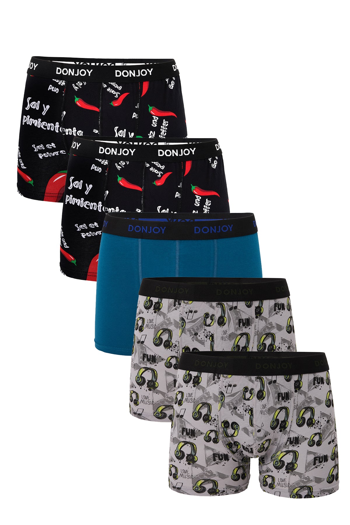 DJ104 Erkek 5'lİ Karışık Desenli Pamuklu Penye Beli Lastikli Boxer
