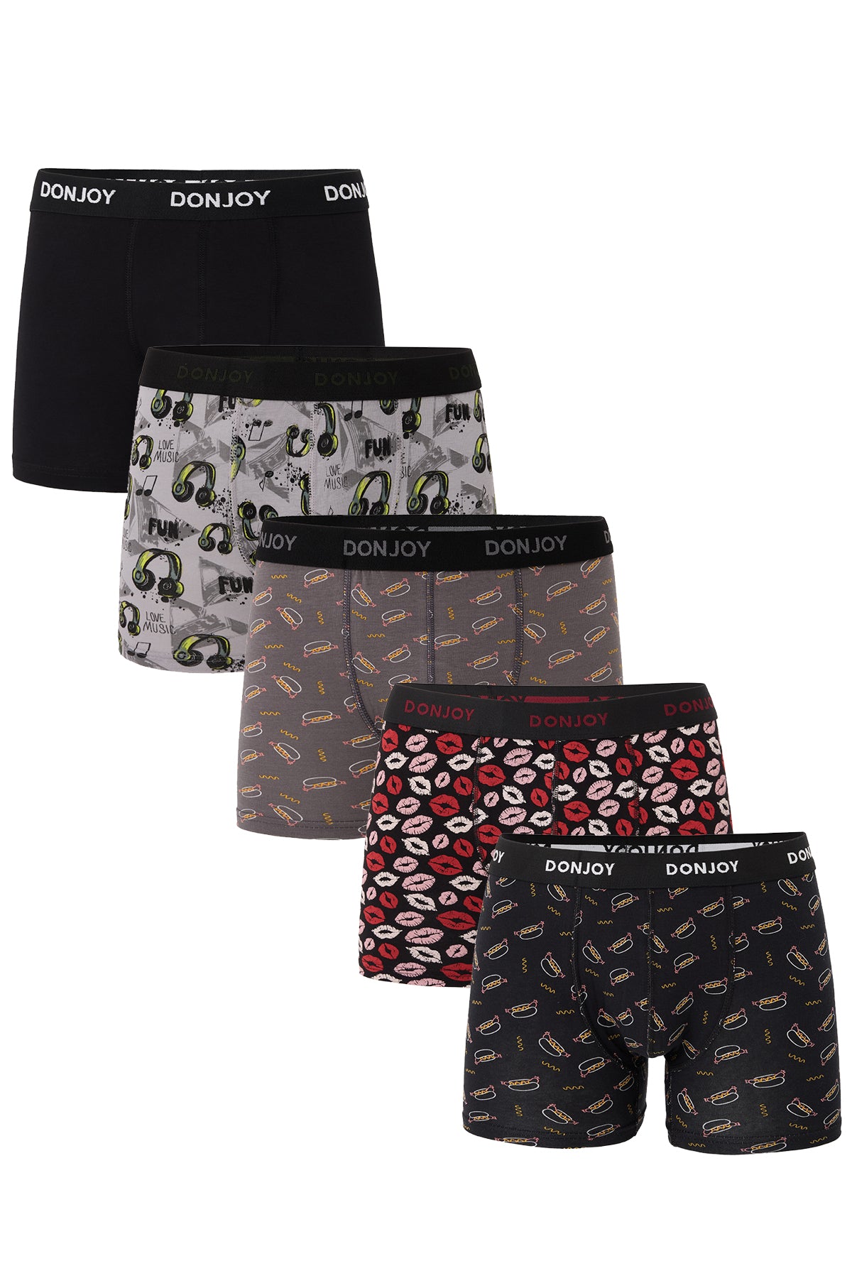 DJ104 Erkek 5'lİ Karışık Desenli Pamuklu Penye Beli Lastikli Boxer