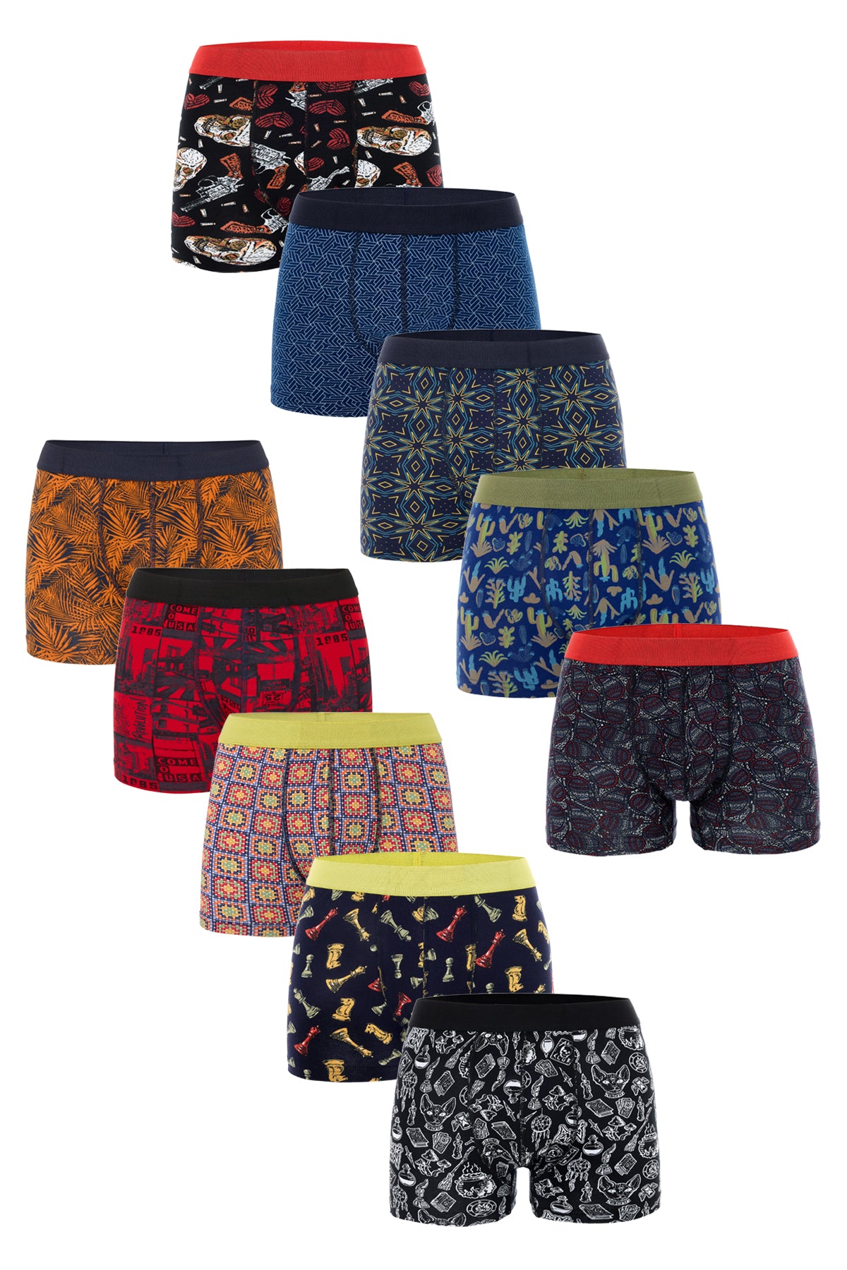 DJ109 Erkek 10'lu Dijital Baskılı Desenli Pamuklu Penye Boxer