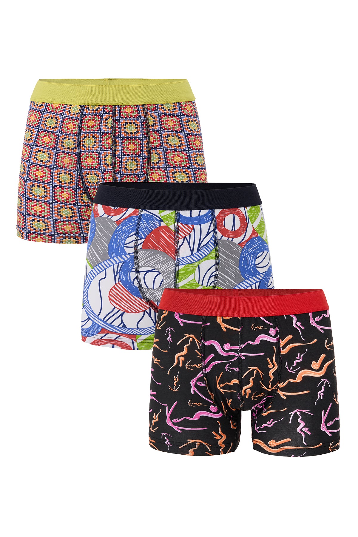 DJ109 Erkek 3'lü Dijital Baskılı Desenli Pamuklu Penye Boxer
