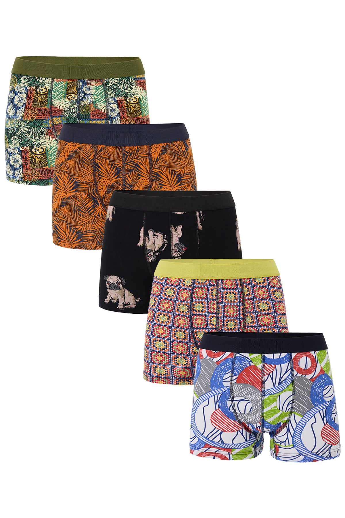 DJ109 Erkek 5'li Dijital Baskılı Desenli Pamuklu Penye Boxer