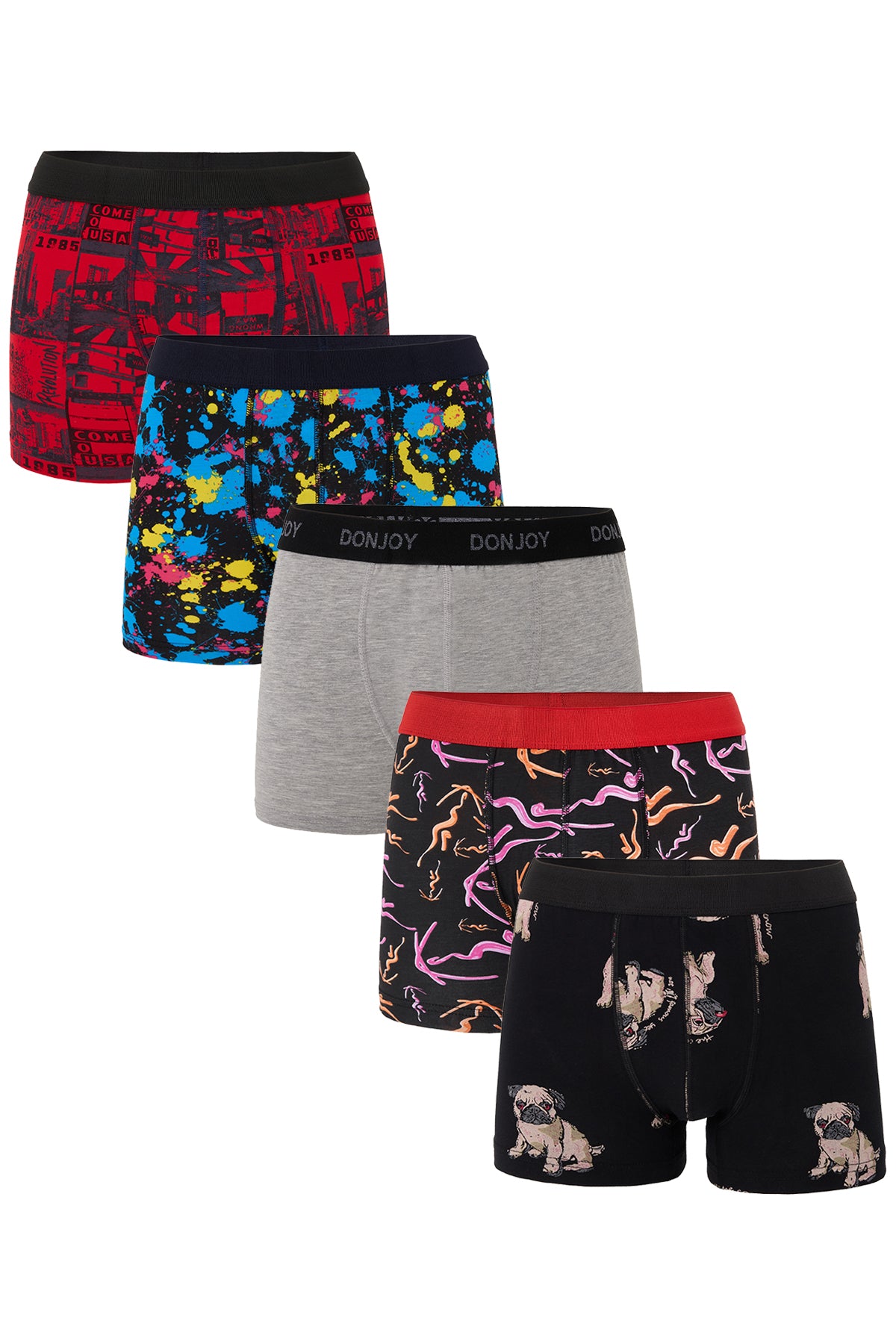 DJ109 Erkek 5'li Dijital Baskılı Desenli Pamuklu Penye Boxer