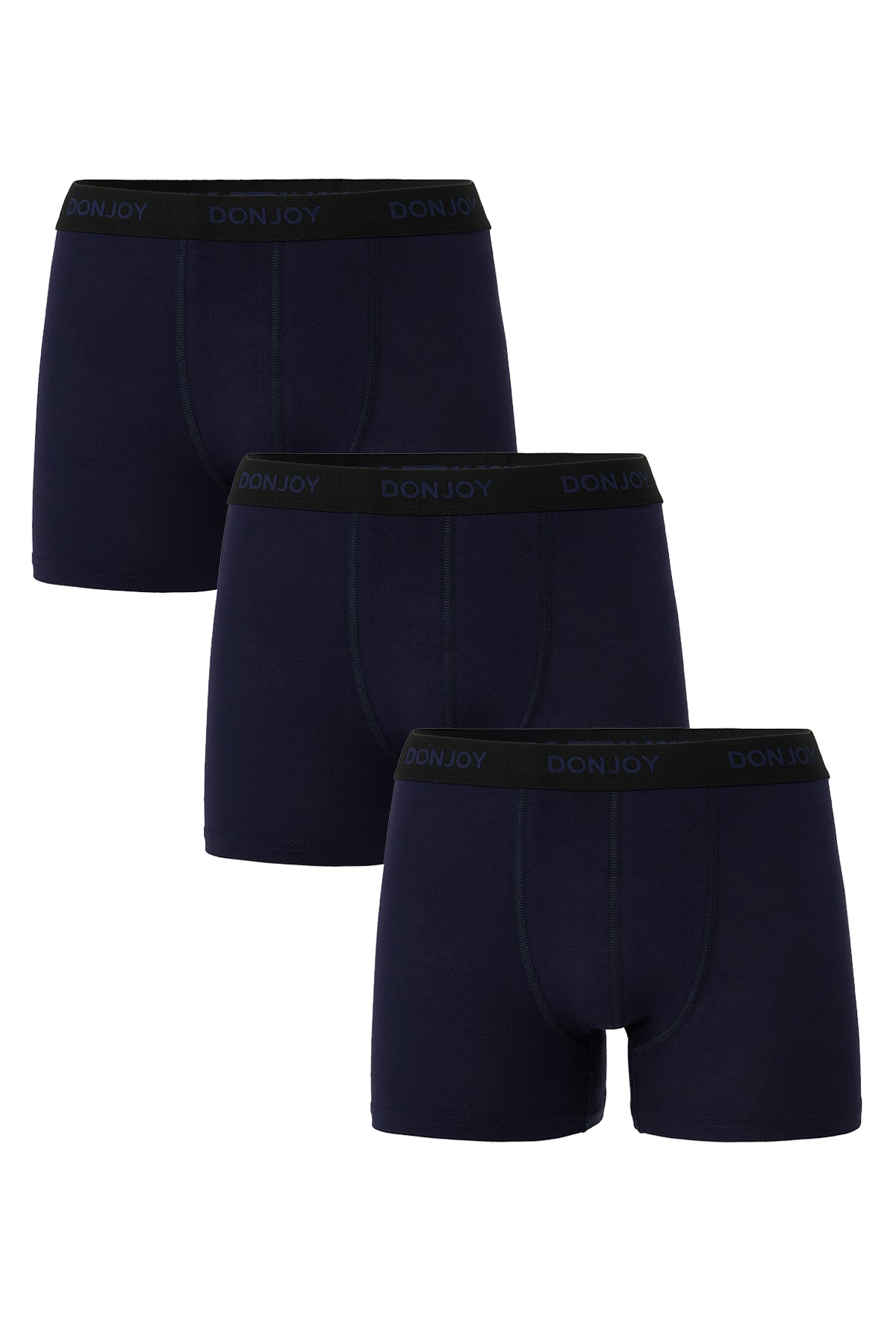 Erkek 3'lü Bambu Beli Lastikli Lacivert Boxer