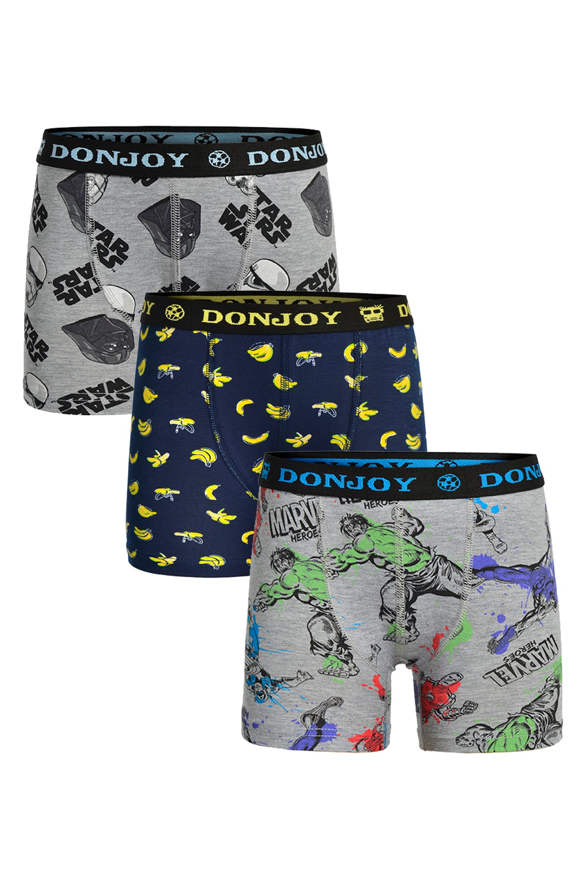 Erkek Çocuk 3'lü Penye Pamuklu Beli Lastikli Karışık Desenli Boxer