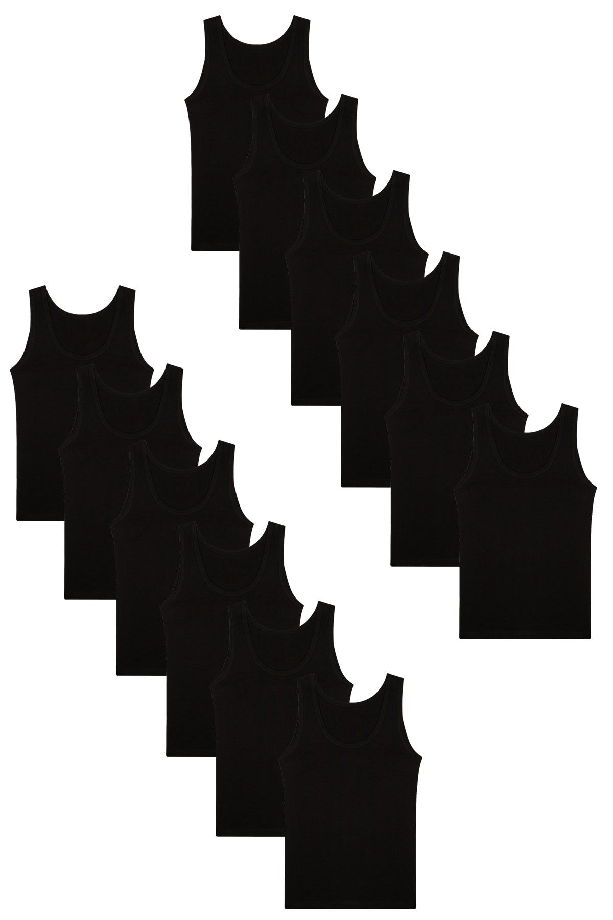 Erkek Siyah 12'li Pamuklu Penye Atlet